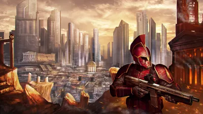 Epic Armored Wallpaper World Wallpaper 4K 4000x2250 4k, Ultra, Hd, Pc, Wallpaper/background:, Armored, Sci‑fi, Warrior, Sci, Rifle, Stands, Before, Gray, Ultrawide