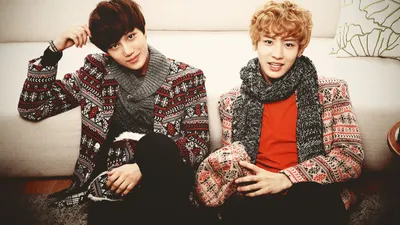 Two Members Exo Abstract Wallpaper 4K 1920x1080 Two, Members, Of, Exo, A, Music, Group, Sit, Couch, Wearing, Patterned, Sweaters, White, Ultrawide, Full HD