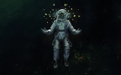 Moody Astronaut Wallpaper Space Wallpaper 4K 1920x1200 An, Astronaut, Surrounded, By, Glowing, Butterflies, Floats, Through, Star-filled, Space, Blending, Sci‑fi, Gray, Blue, Ultrawide, Full HD