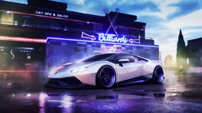 Bold Sleek Wallpaper Cars Wallpaper 4K 1920x1080 Sleek, White, Lamborghini, Huracan, Supercar, Parked, In, Front, Neon-lit, Billiards, Bar, Captured, Pink, Gray, Ultrawide, Full HD