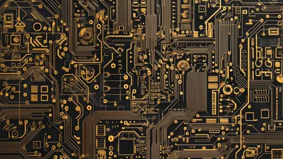 Misty Circuit Wallpaper Technology Wallpaper 4K 2912x1632 Circuit, Board, Pattern, With, Intricate, Details, In, Gold, Black, Tones, Serving, High-definition, Brown, Ultrawide, QHD