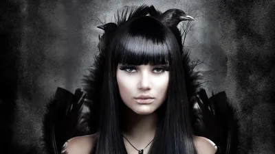 Portrait Model Long Black Hair Black/Dark Wallpaper 4K 1920x1080 A, Striking, Portrait, Of, Model, With, Long, Black, Hair, Ethereal, Expression, Surrounded, Gray, White, Ultrawide, Full HD