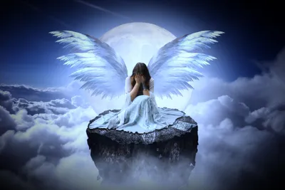 Calm Sad Wallpaper Space Wallpaper 4K 3840x2560 A, Sad, Crying, Angel, Sits, On, Rock, Full, Moon, Clouds, Creating, Fantasy, White, Pink, Landscape, 4k