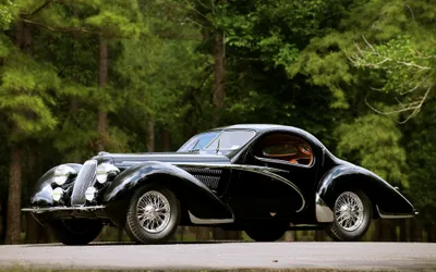 Bright Sleek Wallpaper Cars Wallpaper 4K 3840x2400 A, Sleek, Black, Talbot-lago, Vintage, Car, Parked, On, Road, Surrounded, Lush, Green, White, Ultrawide, 4k