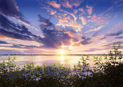 Anime Landscape Depicting Nature Wallpaper 4K 1668x1181 Hd, Anime, Landscape, Wallpaper, Depicting, A, Serene, Lake, Vibrant, Sunset, Sky, Adorned, Brown, Gray