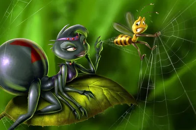 Fantasy Themed Stylized Spider Space Wallpaper 4K 1800x1200 A, Fantasy-themed, Hd, Wallpaper, Featuring, Stylized, Spider, Lounging, Leaf, Engaging, Startled, Bee, Brown, Landscape
