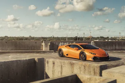 Orange Supercar Rooftop Cars Wallpaper 4K 2048x1366 Orange, Lamborghini, Huracan, Supercar, Parked, On, A, Rooftop, Concrete, Lot, Under, Blue, Gray, Landscape, Full HD