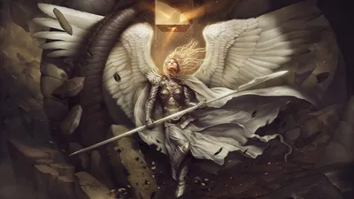 Angel Warrior Stands Fantasy Wallpaper 4K 1920x1080 An, Angel, Warrior, Stands, Triumphantly, Amidst, A, Dramatic, Ethereal, Wielding, Spear, Embodying, Gray, Ultrawide, Full HD