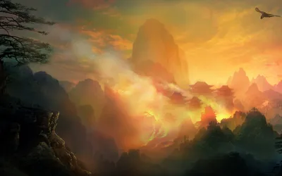 Breathtaking Fantasy Landscape Nature Wallpaper 4K 1680x1050 A, Breathtaking, Fantasy, Landscape, Featuring, Majestic, Mountains, Illuminated, Vibrant, Sunset, Creating, Captivating, Orange, Purple, Ultrawide