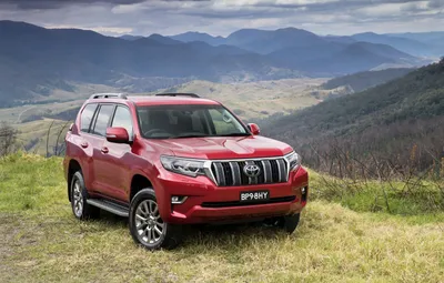 Red Land Cruiser Prado Cars Wallpaper 4K 3000x1916 Red, Toyota, Land, Cruiser, Prado, Suv, Car, Parked, Grassy, Hillside, Rolling, Mountains, Gray, Ultrawide, QHD