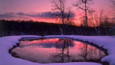 Moody Serene Wallpaper Nature Wallpaper 4K 1920x1080 A, Serene, Winter, Scene, Featuring, Calm, Pond, Reflecting, Vibrant, Sunset, Surrounded, Snow, Gray, Ultrawide, Full HD