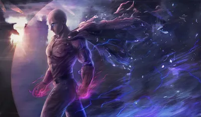 Saitama One Punch Man Abstract Wallpaper 4K 1920x1121 Hd, Wallpaper, Of, Saitama, From, One-punch, Man, With, Glowing, White, Eyes, Tattered, Gray, Ultrawide, Full HD