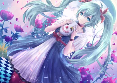 Golden Anime Wallpaper Nature Wallpaper 4K 2080x1485 Anime, Character, Hatsune, Miku, Stands, Among, Vibrant, Flowers, Holding, Playful, Clown, Doll, White, Landscape, Full HD