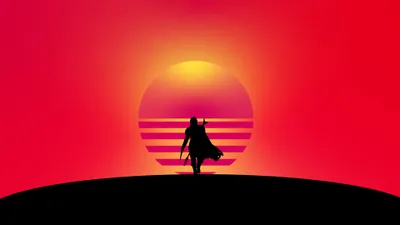 Minimalist Mandalorian Silhouette Vibrant Minimal Wallpaper 4K 3840x2160 Minimalist, 4k, Ultra, Hd, Wallpaper, Of, The, Mandalorian, Silhouette, Against, Vibrant, Red, Ultrawide