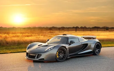 Radiant Sleek Wallpaper Cars Wallpaper 4K 2560x1600 A, Sleek, Silver, Hennessey, Venom, Gt, Supercar, Parked, Road, Sunset, Surrounded, Golden, Gray, Purple, Ultrawide, QHD