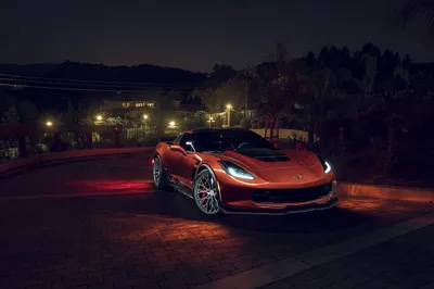 Orange Chevrolet Corvette Z06 Night Black/Dark Wallpaper 4K 2500x1667 Hd, Desktop, Wallpaper, Of, An, Orange, Chevrolet, Corvette, Z06, Night, Parked, Lit, Brown, Purple, Landscape, Full HD