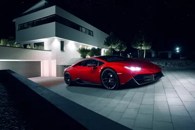 Red Supercar Night Beside Modern Cars Wallpaper 4K 4096x2731 Red, Lamborghini, Huracan, Supercar, Parked, At, Night, Beside, Modern, House, High-contrast, Ultra, White, Gray, Landscape, 4k