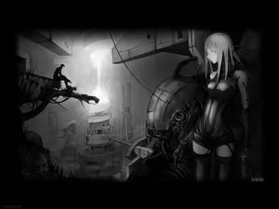 Dark Futuristic Anime Blame Black/Dark Wallpaper 4K 1600x1200 Dark, Futuristic, Scene, From, The, Anime, Blame, Featuring, Lone, Figure, Girl, Gray, White, Landscape