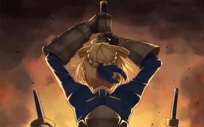 Saber Fate Series Behind Black/Dark Wallpaper 4K 2110x1319 An, Hd, Wallpaper, Of, Saber, From, The, Fate, Series, Depicted, Behind, Wielding, Orange, Ultrawide, Full HD