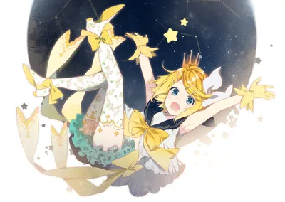 Sleek Anime Wallpaper Space Wallpaper 4K 2757x1956 Anime, Vocaloid, Rin, Kagamine, In, A, Starry, Crown, Yellow, Bow, Outfit, Floating, White, Landscape, QHD