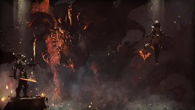 Sleek Fantasy Wallpaper Fantasy Wallpaper 4K 1920x1080 Hd, Fantasy, Pc, Desktop, Wallpaper, Featuring, A, Dark, Fiery, Demon, Confronting, Armored, Brown, Ultrawide, Full HD