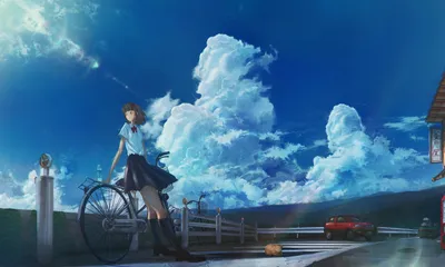 Original Anime Schoolgirl Bicycle Pauses Nature Wallpaper 4K 2500x1500 Original, Anime, Hd, Pc, Desktop, Wallpaper, Schoolgirl, With, Bicycle, Pauses, Coastal, Road, Brown, Ultrawide, Full HD