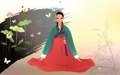 Artistic Korean Woman Traditional Nature Wallpaper 4K 1920x1200 Artistic, Hd, Pc, Wallpaper, Of, A, Korean, Woman, Traditional, Costume, Seated, Gracefully, White, Red, Ultrawide, Full HD