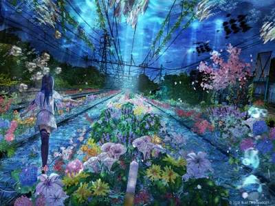 Dreamy Anime Wallpaper Fantasy Wallpaper 4K 4000x3000 Anime-style, Hd, Wallpaper, Depicting, A, Female, Character, Walking, Through, Underwater, Flower-lined, Railway, Brown, Gray, Red, Landscape, 4k