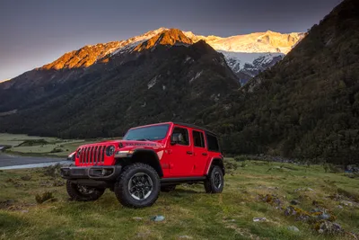 Red Jeep Wrangler Off Vehicle Nature Wallpaper 4K 3000x2000 Red, Jeep, Wrangler, Off-road, Vehicle, Parked, On, Grassy, Mountain, Meadow, Sunrise, Quad, Gray, Landscape, QHD