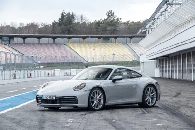 Bold Silver Wallpaper Cars Wallpaper 4K 4096x2731 Silver, Porsche, 911, Carrera, On, A, Racetrack, Pit, Lane, Front, Three-quarter, View, White, Landscape, 4k