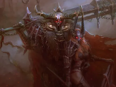 Radiant Dark Wallpaper Black/Dark Wallpaper 4K 1920x1440 A, Dark, Warrior, Stands, Menacingly, Adorned, In, Intricate, Armor, Glowing, Red, Eyes, Gray, Landscape, Full HD