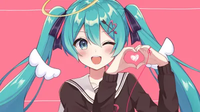 Anime Hatsune Miku Iconic Abstract Wallpaper 4K 3840x2160 4k, Ultra, Hd, Anime, Wallpaper, Featuring, Hatsune, Miku, Iconic, Vocaloid, Character, Winking, Pink, Gray, Ultrawide