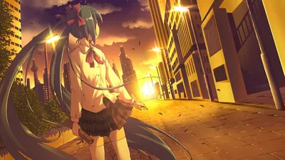 Anime Girl Blue World Wallpaper 4K 1920x1080 Anime, Girl, With, Blue, Hair, In, Twintails, Wearing, School, Uniform, Bow, Stands, Brown, Ultrawide, Full HD