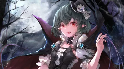 Vibrant Anime Wallpaper Space Wallpaper 4K 3000x1688 Anime-style, Vampire, With, Red, Eyes, And, Dark, Attire, Stands, Under, Glowing, Moon, White, Ultrawide, QHD