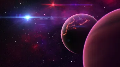 Vibrant Sci Space Space Wallpaper 4K 3840x2160 Hd, Desktop, Wallpaper, Of, A, Vibrant, Sci‑fi, Space, Scene, Two, Planets, Glowing, Pink, Brown, Ultrawide, 4K