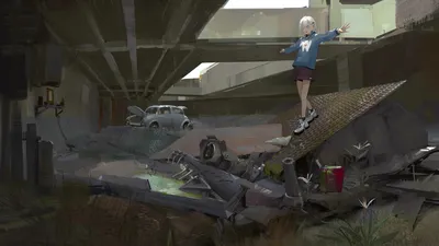 Dark Anime Wallpaper Cars Wallpaper 4K 1920x1080 Hd, Anime-style, Desktop, Wallpaper, Featuring, An, Original, Artwork, Girl, Standing, Debris, Near, White, Gray, Ultrawide, Full HD