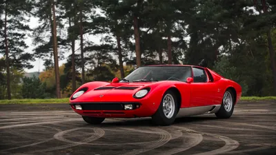 Dreamy Red Wallpaper Cars Wallpaper 4K 1920x1080 Red, Lamborghini, Miura, Supercar, Parked, On, A, Circular, Asphalt, Pattern, Surrounded, Tall, Brown, White, Gray, Ultrawide, Full HD