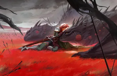 Radiant Fantasy Wallpaper Fantasy Wallpaper 4K 3600x2329 Fantasy, Hd, Pc, Desktop, Wallpaper, Depicting, A, Knight, Kneeling, Red, Grass, Beside, Gray, Ultrawide, QHD