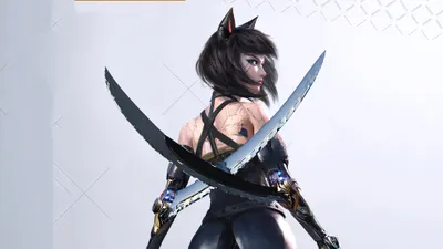 Radiant Black Wallpaper Animals Wallpaper 4K 3840x2160 A, Black‑haired, Cyberpunk, Woman, Warrior, With, Animal, Ears, Short, Hair, Dual, Swords, White, Ultrawide, 4k