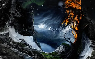 Fantasy Art Depicting Nature Wallpaper 4K 1680x1050 Hd, Fantasy, Art, Wallpaper, Depicting, A, Moonlit, Night, Fiery, Glowing, Tree, Eerie, Gray, Ultrawide