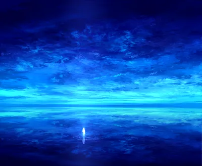 Anime Landscape Tranquil Ocean Nature Wallpaper 4K 1612x1320 Anime-style, Landscape, Wallpaper, Featuring, A, Tranquil, Ocean, Reflecting, Deep, Blue, Sky, Scattered, Black, Square