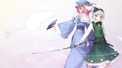 Yuyuko Saigyouji Myon Touhou Youmu Abstract Wallpaper 4K 1920x1080 Yuyuko, Saigyouji, Myon, Touhou, Youmu, Konpaku, Anime, Desktop, White, Ultrawide, Full HD