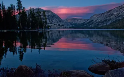 Tranquil Mountain Lake Dusk Pink Nature Wallpaper 4K 1920x1200 Hd, Pc, Desktop, Wallpaper, Tranquil, Mountain, Lake, At, Dusk, Pink-purple, Sky, Pine, Gray, Green, Ultrawide, Full HD