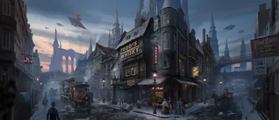 Fantasy City Street Buildings Vintage World Wallpaper 4K 2550x1096 A, Fantasy, City, Street, Scene, Featuring, Intricate, Buildings, Vintage, Tram, Figures, Period, Gray, Ultrawide, Full HD