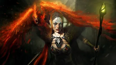 Powerful Witch Stands Confidently Fantasy Wallpaper 4K 1920x1080 A, Powerful, Witch, Stands, Confidently, Adorned, With, Intricate, Jewelry, Fiery, Phoenix, Emerges, Red, Brown, Ultrawide, Full HD