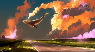 Fantasy Depicting Whale Soaring Vibrant Nature Wallpaper 4K 1920x1053 Hd, Fantasy, Desktop, Wallpaper, Depicting, A, Whale, Soaring, Through, Vibrant, Sky, Filled, Brown, Orange, Ultrawide, Full HD