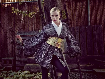 Misty Scarlett Wallpaper Abstract Wallpaper 4K 1920x1440 Scarlett, Johansson, Poses, Elegantly, In, A, Kimono-inspired, Outfit, Set, Against, Rustic, Backdrop, Gray, Brown, Landscape, Full HD