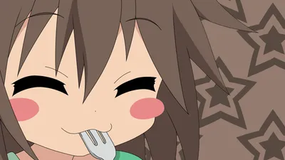 Chibi Misao Kusakabe Lucky Space Wallpaper 4K 1920x1080 Chibi, Misao, Kusakabe, From, Lucky, Star, Smiling, With, Rosy, Cheeks, Fork, Set, White, Ultrawide, Full HD