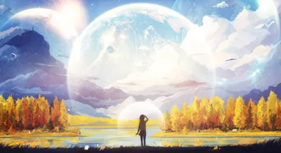 Anime Silhouette Person Immense Ethereal Nature Wallpaper 4K 2000x1092 Anime-style, Hd, Desktop, Wallpaper, Featuring, A, Silhouette, Of, Person, Under, Immense, Ethereal, White, Ultrawide, Full HD