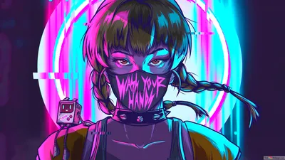 Sleek Anime Wallpaper Abstract Wallpaper 4K 1920x1080 Hd, Anime, Girl, Desktop, Wallpaper, Featuring, A, Neon-lit, Character, Wearing, Covid-19, Mask, Pink, Yellow, White, Ultrawide, Full HD